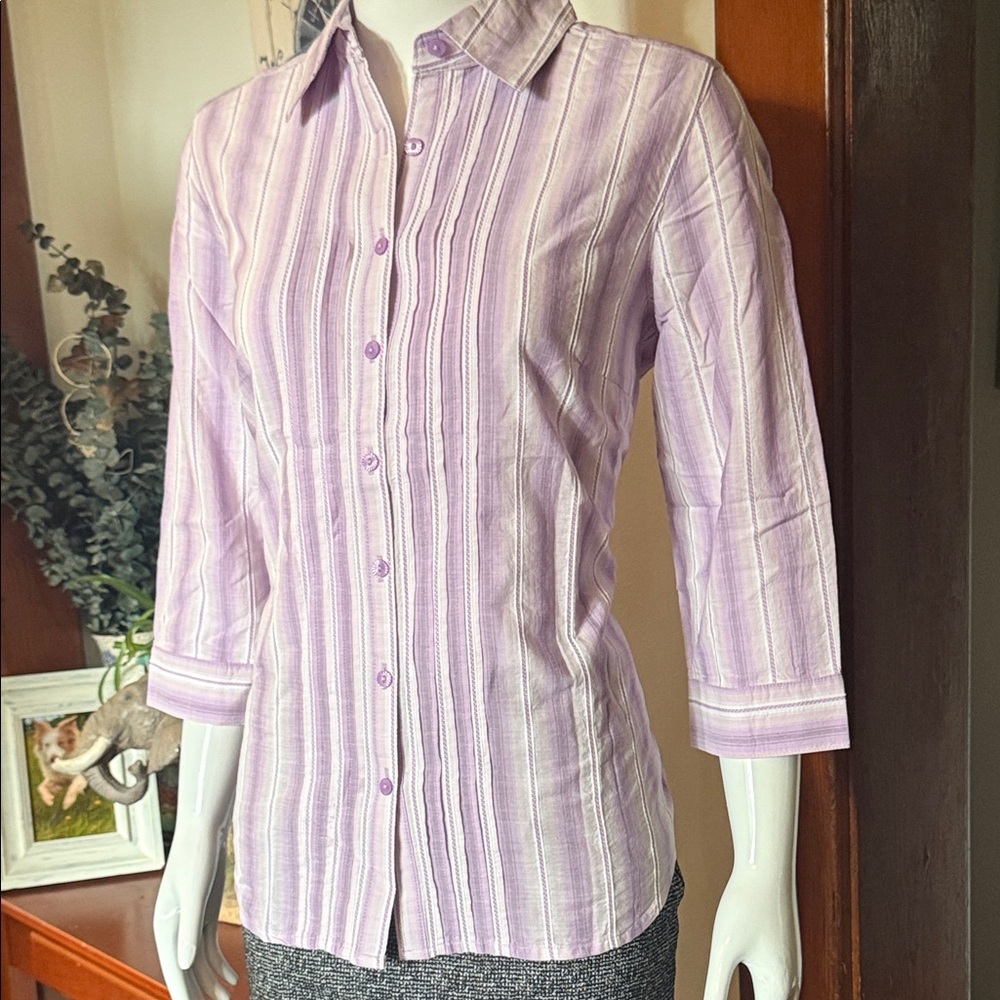 NWT northern reflections size small cotton Purple Striped Button-Up Shirt
